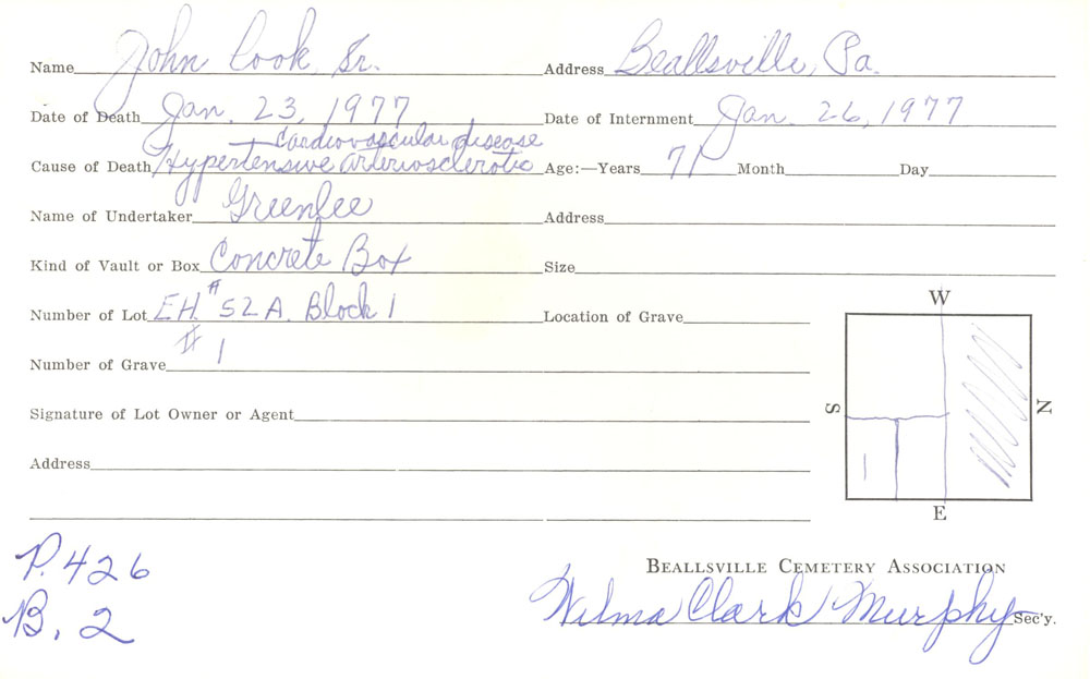 burial card